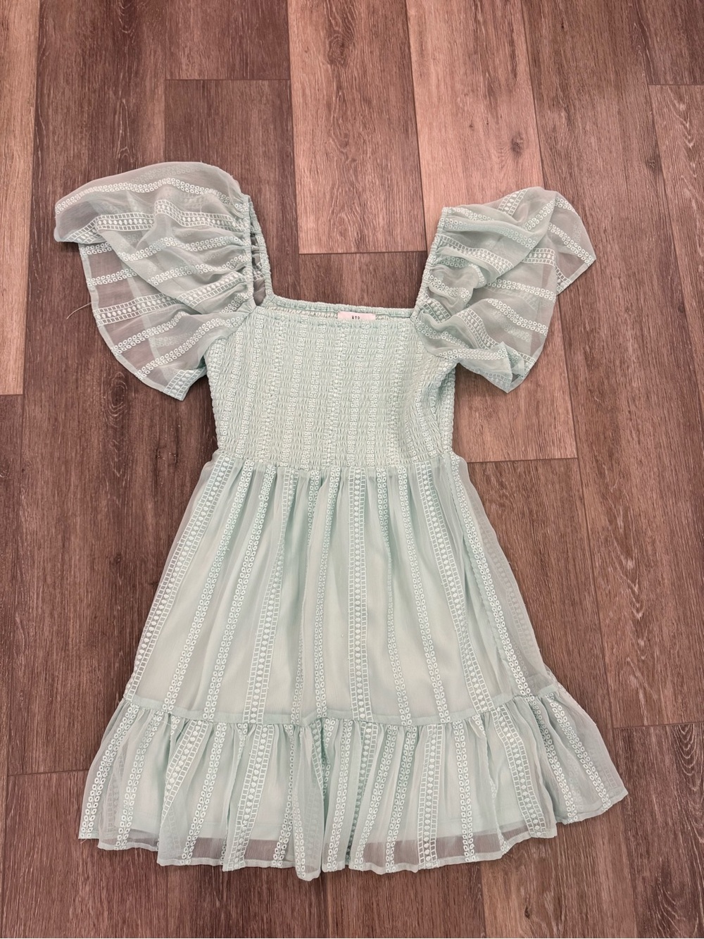 NSR Mint Green Puff Sleeve Tiered Dress
